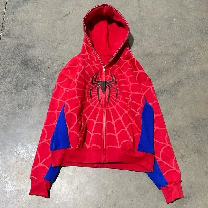 American Spider 3D Foaming Embroidery Zipper Hoodie Y2K Retro Gothic Harajuku Women Zip Up Jacket Hoodies Sweatshirt Men Clothes