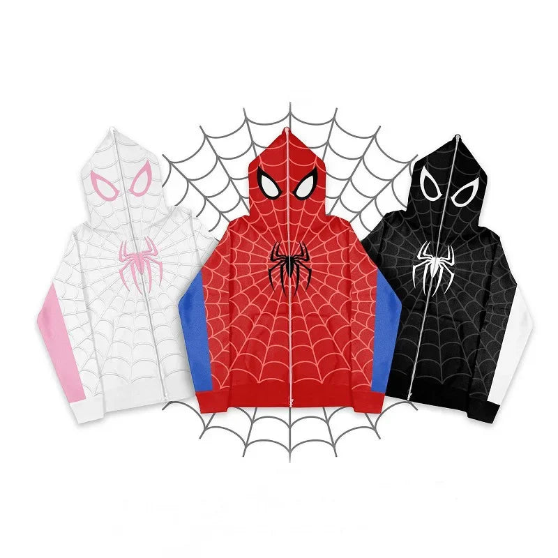 Foam printing Y2k clothing Spider web Red hoodie sweatshirt zipper warm Harajuku punk grunge Women Hip hop sweatshirt Hoodie