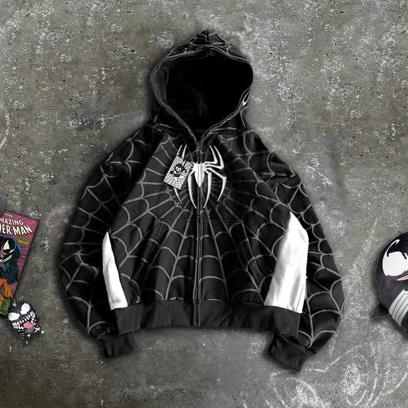 American Spider Vintage Zip Up Hoodie Y2K Clothes Mens Womens Spider Graphic Oversized Hoodies Sweatshirts Casual Jackets