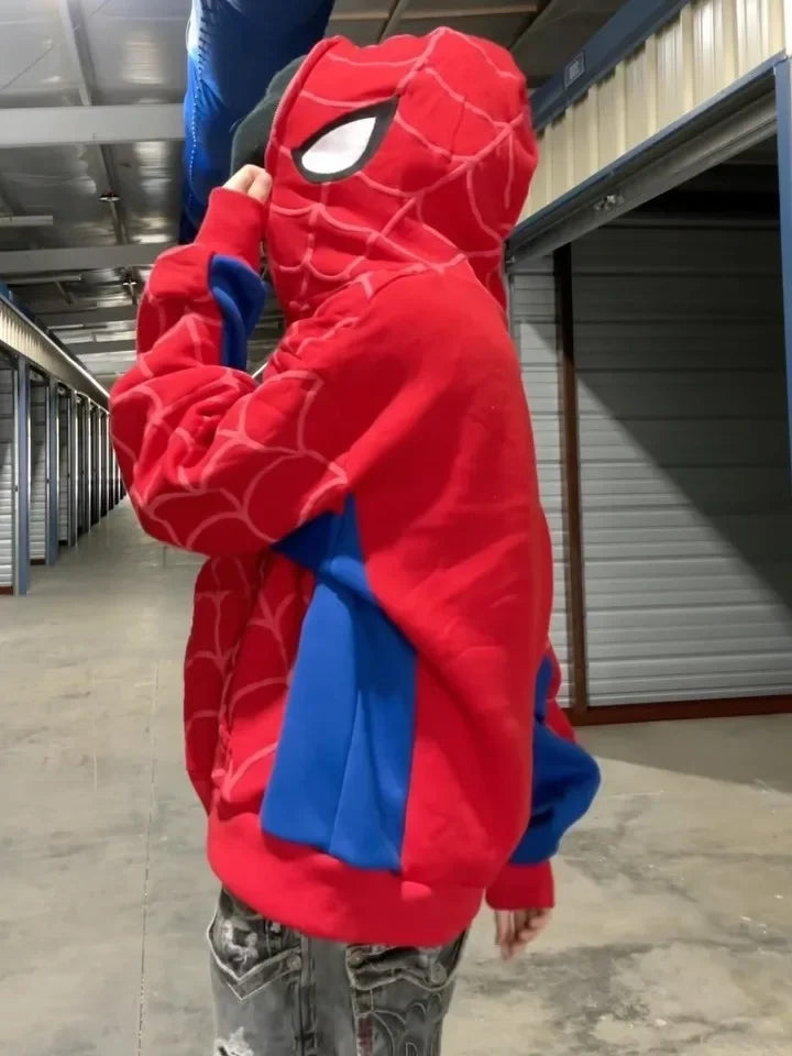 Foam printing Y2k clothing Spider web Red hoodie sweatshirt zipper warm Harajuku punk grunge Women Hip hop sweatshirt Hoodie