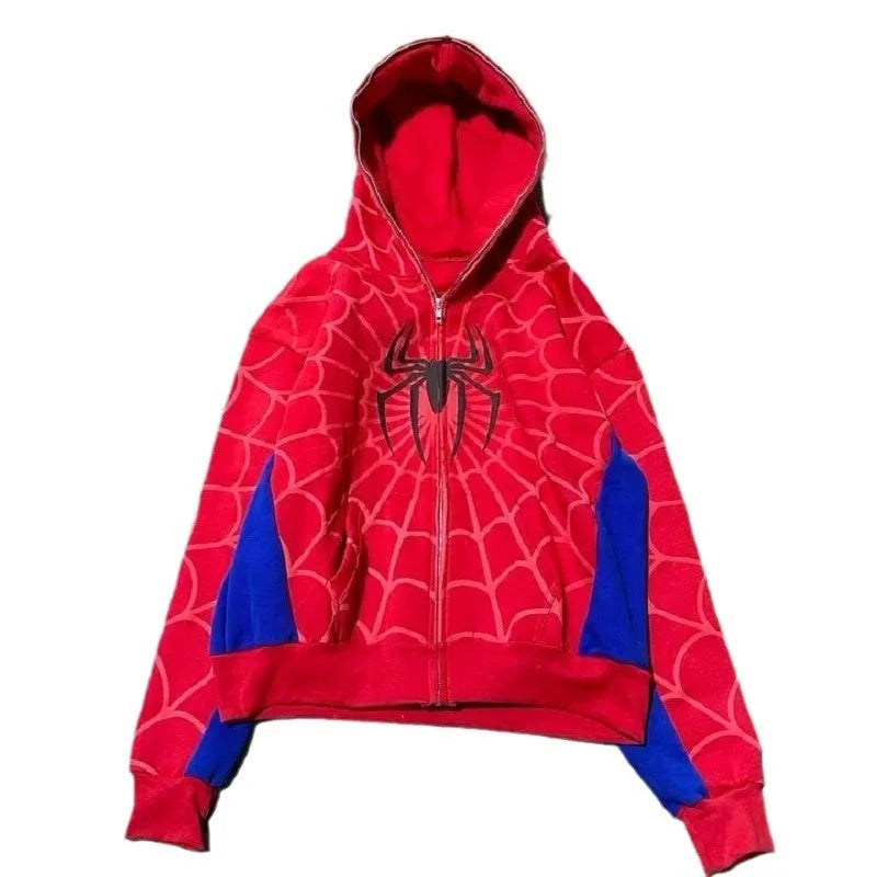 New Gothic Dark Spider Print Hooded Cardigan Women's Zip Loose Jacket Tops Woman